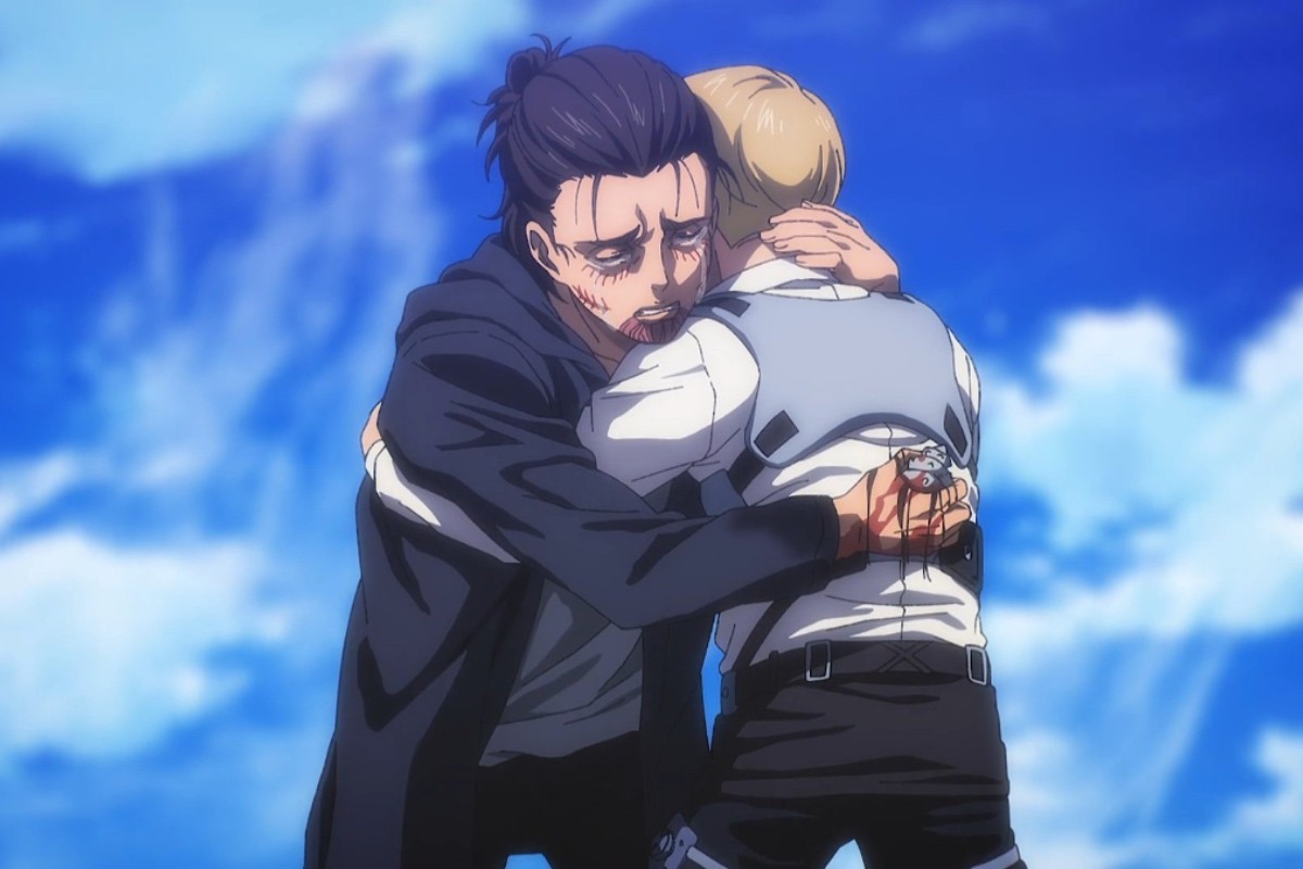 Yeger y Armin abrazándose último capítulo.